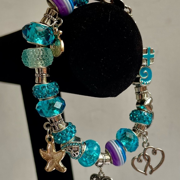HANDMADE handmade AQUA glass bracelets. 8.5’inch. 925 silver cord. - Picture 16 of 17